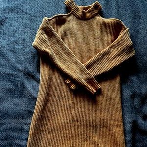 NWT Lulu’s mustard yellow, cold shoulder sweater dress